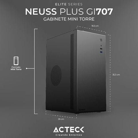Gabinete Acteck Mini Torre Neuss Gi707, Fuente 450W,Usb 2.0, Usb 3.0, Color Negro - (AC-936019)