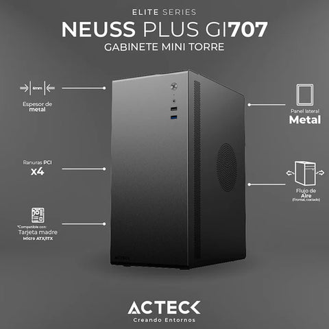 Gabinete Acteck Mini Torre Neuss Gi707, Fuente 450W,Usb 2.0, Usb 3.0, Color Negro - (AC-936019)