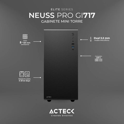 Gabinete Acteck Neuss Progi717 Mini-Atx Usb 3.0 1 ventilador Negro AC-935937