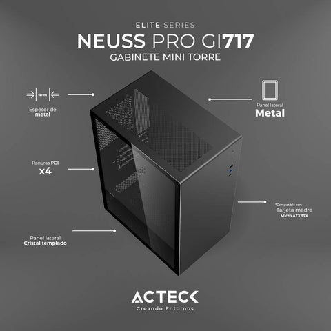 Gabinete Acteck Neuss Progi717 Mini-Atx Usb 3.0 1 ventilador Negro AC-935937