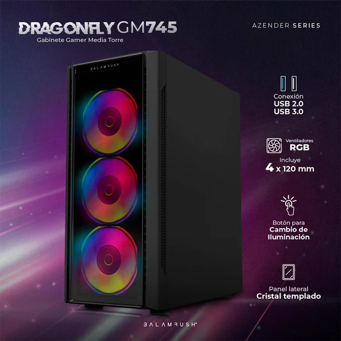 Gabinete Balam Media Torre Dragonflyii Gm745 Cristal Negro Br-935968