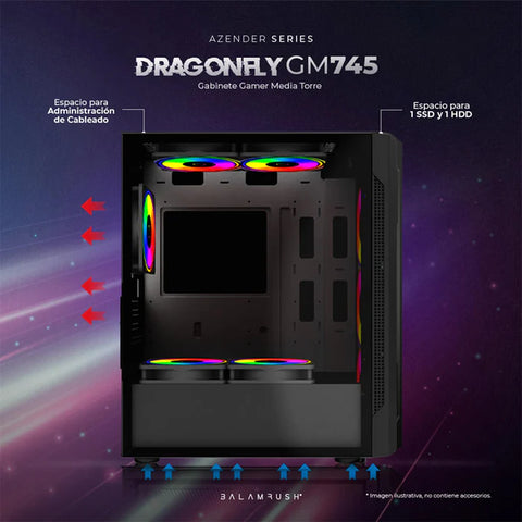 Gabinete Balam Media Torre Dragonflyii Gm745 Cristal Negro Br-935968