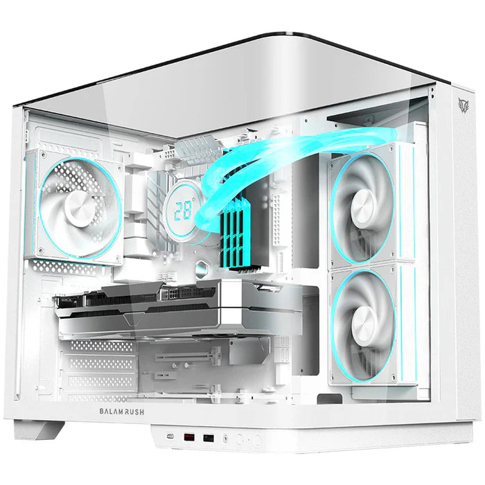 Gabinete Gamer BALAM RUSH TANK EXPERT CURVE 6800 ATX Media Torre 3 Fan Panel Curvo Cristal Templado USB-C ARGB - Blanco