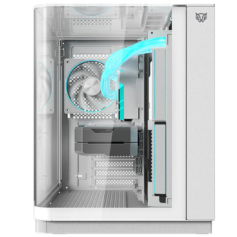 Gabinete Gamer BALAM RUSH TANK EXPERT CURVE 6800 ATX Media Torre 3 Fan Panel Curvo Cristal Templado USB-C ARGB - Blanco