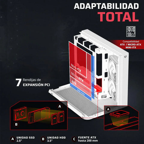 Gabinete Gamer BALAM RUSH TANK EXPERT CURVE 6800 ATX Media Torre 3 Fan Panel Curvo Cristal Templado USB-C ARGB - Blanco