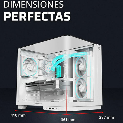 Gabinete Gamer BALAM RUSH TANK EXPERT CURVE 6800 ATX Media Torre 3 Fan Panel Curvo Cristal Templado USB-C ARGB - Blanco