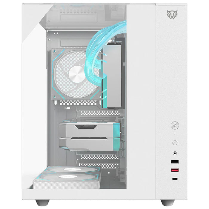 Gabinete Gamer BALAM RUSH TANK MAJESTIC 6600 ATX Media Torre 5 Fan Panel Cristal Templado USB-C ARGB  - Blanco
