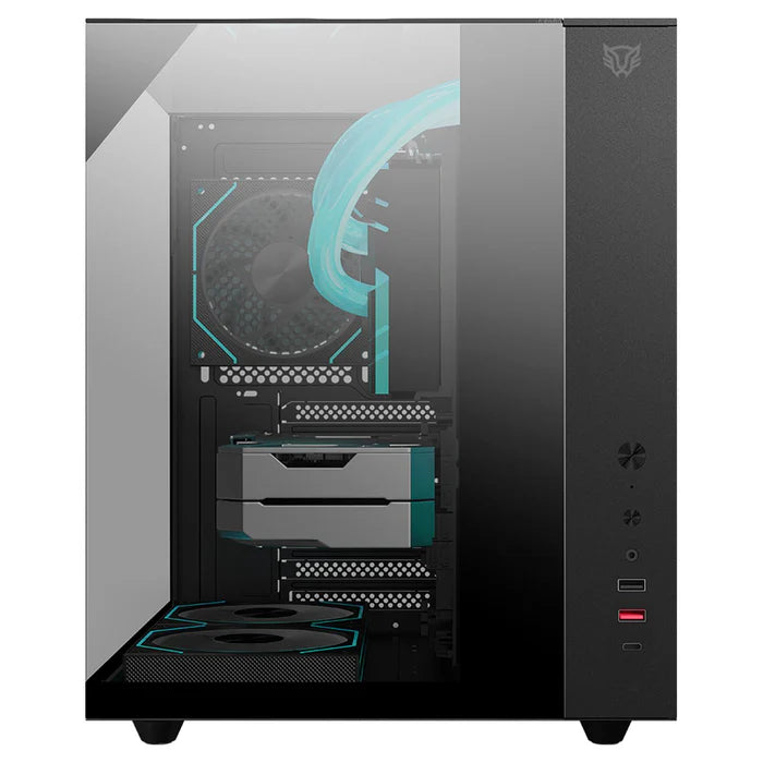 Gabinete Gamer BALAM RUSH TANK MAJESTIC 6600 ATX Media Torre 5 Fan Panel Cristal Templado USB-C ARGB - Negro