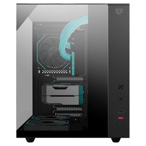 Gabinete Gamer BALAM RUSH TANK MAJESTIC 6600 ATX Media Torre 5 Fan Panel Cristal Templado USB-C ARGB - Negro