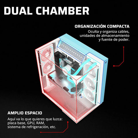 Gabinete Gamer BALAM RUSH TANK MAJESTIC 7600 ATX Media Torre 5 Fan Panel Cristal Templado USB-C ARGB - Blanco