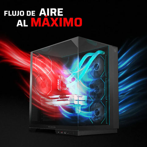 Gabinete Gamer BALAM RUSH TANK MAJESTIC 7600 ATX Media Torre 5 Fan Panel Cristal Templado USB-C ARGB - Negro