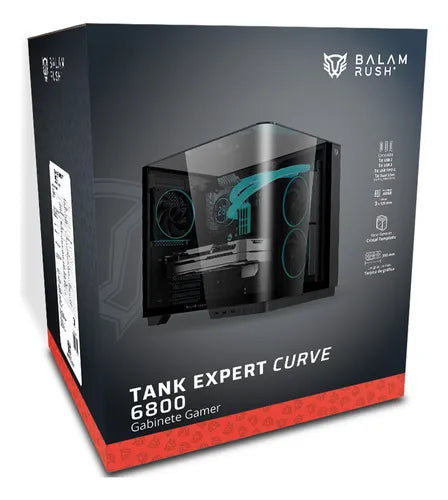 Gabinete Gamer Balam Rush Tank Expert Curve 6800 Atx Media Torre 3 Fan Panel Curvo Cristal Templado Usb-c Argb Negro Br-941570