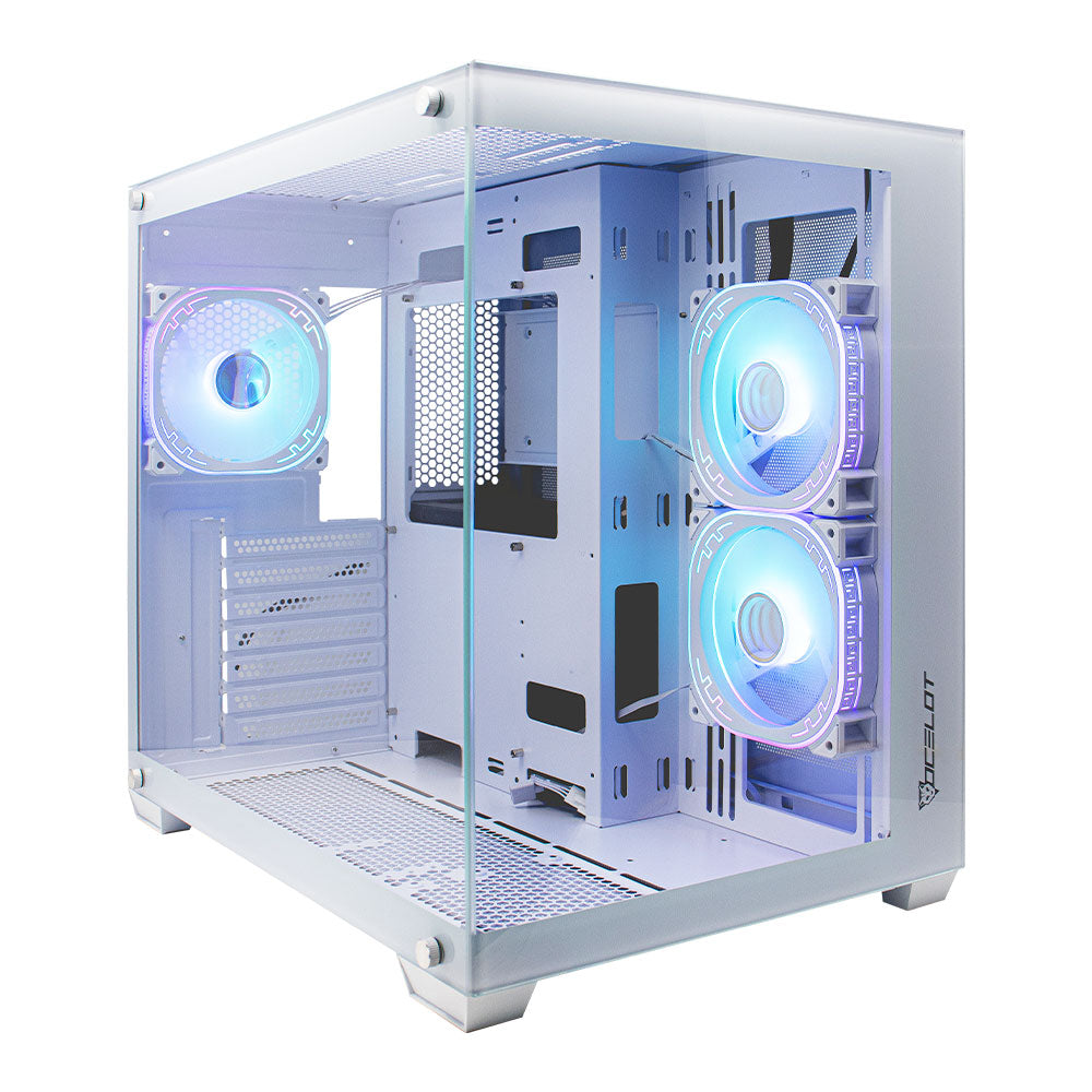 Gabinete Gamer Ocelot Gaming W-CUBE 2. ATX con 3 Ventiladores ARGB Cristal Templado - blanco