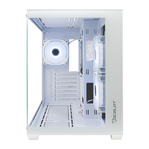Gabinete Gamer Ocelot Gaming W-CUBE 2. ATX con 3 Ventiladores ARGB Cristal Templado - blanco