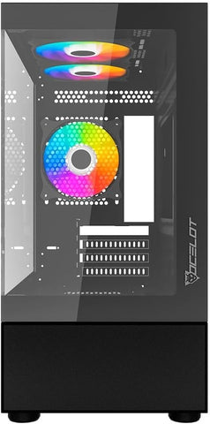 Gabinete Gamer Ocelot Glass EN6 Mini Tower Cristal Templado Incluye 3 Ventiladores y Soporta Enfriamiento Líquido