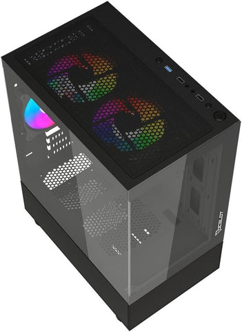 Gabinete Gamer Ocelot Glass EN6 Mini Tower Cristal Templado Incluye 3 Ventiladores y Soporta Enfriamiento Líquido