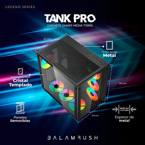 Gabinete Media Torre Balam Rush Tank Pro Micro Atx Rgb Gm930 Color Negro