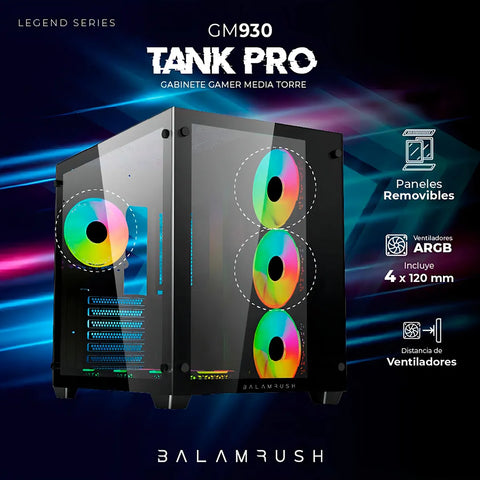Gabinete Media Torre Balam Rush Tank Pro Micro Atx Rgb Gm930 Color Negro