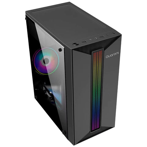 Gabinete Micro Torre Quaroni Micro Atx, Mini Itx, 1 Usb 2.0, 1 Usb 3.0, Rgb, Panel Acrilico, Fuente 500 W - Negro
