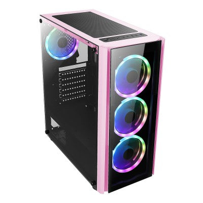 Gabinete Xzeal Gamer Xz110-1 Atx Rgb Rosa (Xzcgb12P)