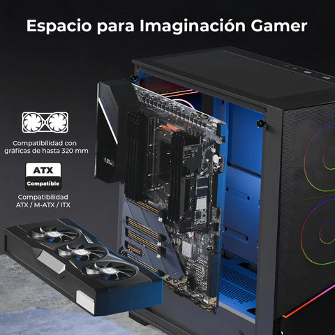Gabinete Yeyian Elara, Midi-tower, Micro-atx/mini-itx,atx, Usb 3.0,usb C, Sin Fuente, 4 Ventiladores Argb Instalados, Tarjeta De Video Hasta 360 MM, YCM-APELA-M1