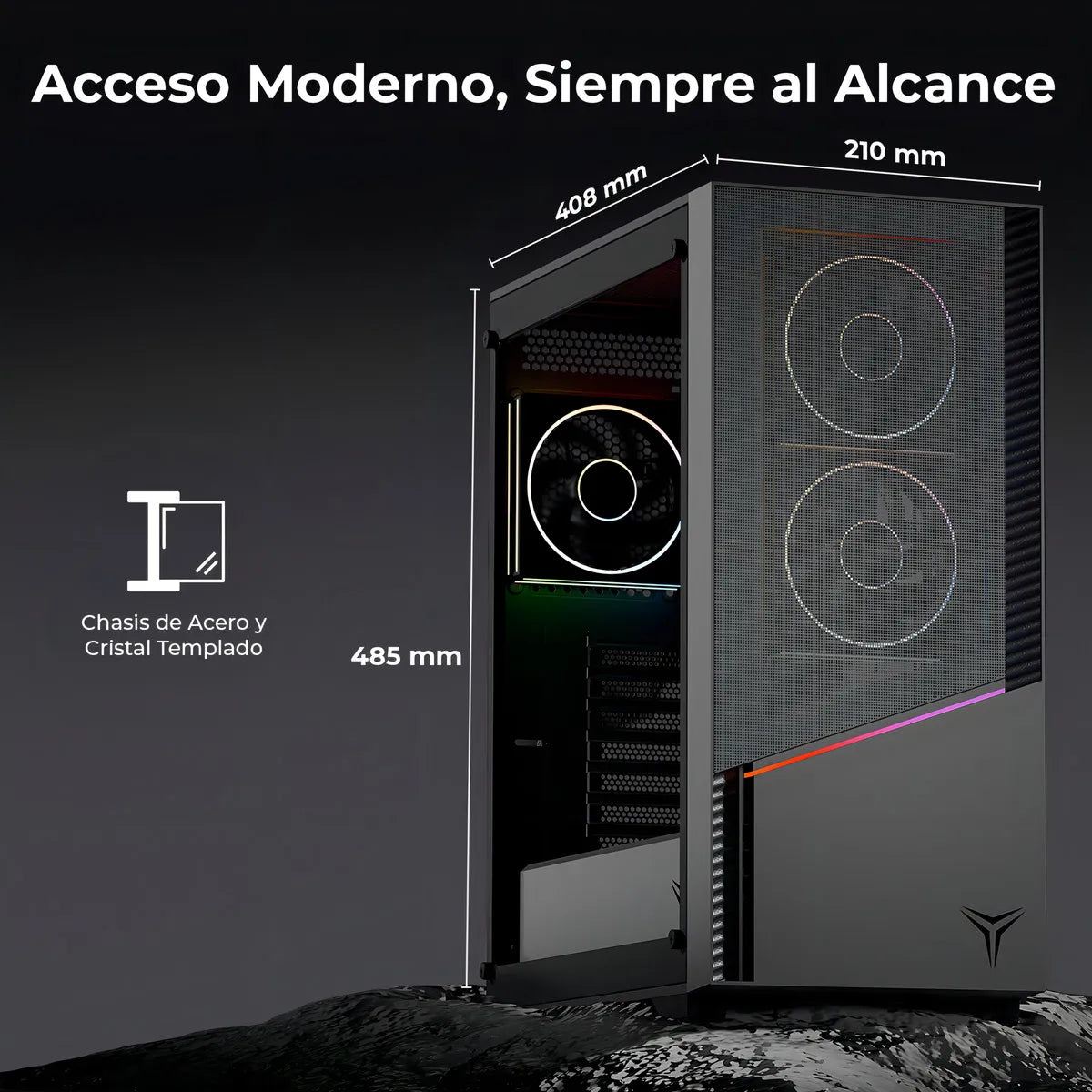 Gabinete Yeyian Elara, Midi-tower, Micro-atx/mini-itx,atx, Usb 3.0,usb C, Sin Fuente, 4 Ventiladores Argb Instalados, Tarjeta De Video Hasta 360 MM, YCM-APELA-M1