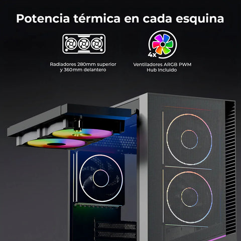 Gabinete Yeyian Elara, Midi-tower, Micro-atx/mini-itx,atx, Usb 3.0,usb C, Sin Fuente, 4 Ventiladores Argb Instalados, Tarjeta De Video Hasta 360 MM, YCM-APELA-M1