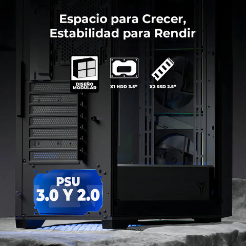 Gabinete Yeyian Elara, Midi-tower, Micro-atx/mini-itx,atx, Usb 3.0,usb C, Sin Fuente, 4 Ventiladores Argb Instalados, Tarjeta De Video Hasta 360 MM, YCM-APELA-M1