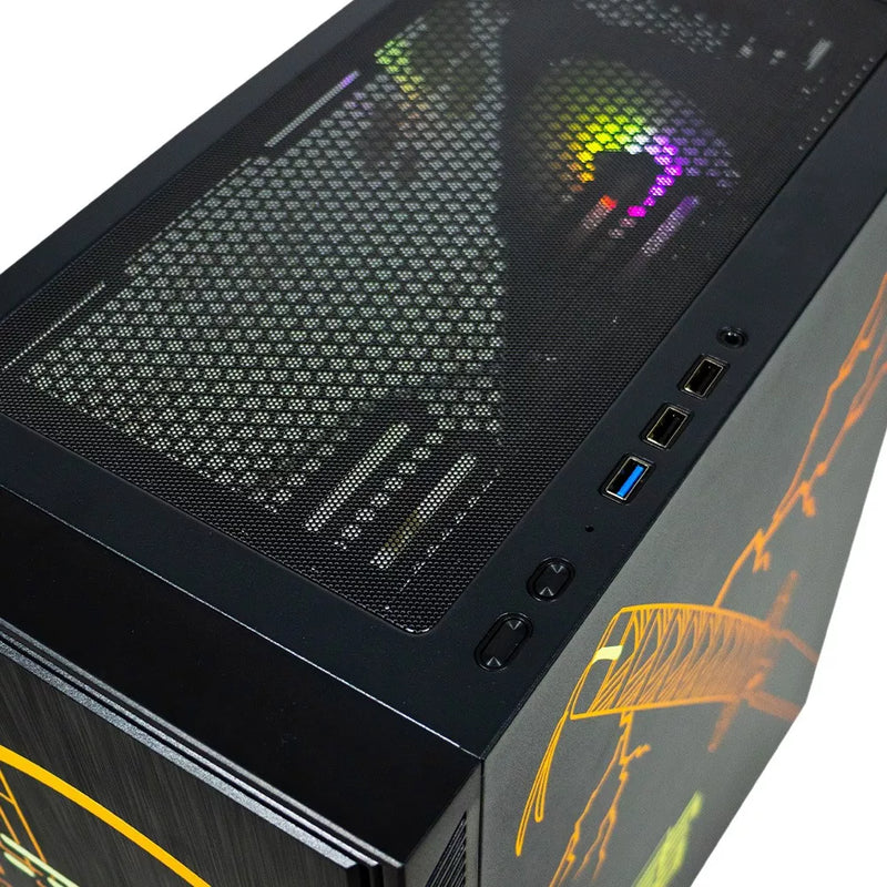 Gabinete para PC Ocelot Gaming. ATX, Mid-Tower Inclue 4 ventiladores ARGB, Maximo 8 ventiladores. Soporta GPU de 3400mm. Amarillo y negro. Modelo Yellow Thunder