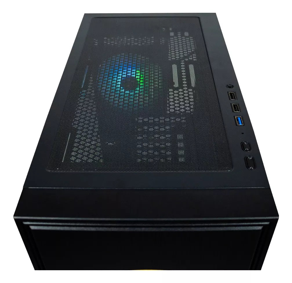 Gabinete para PC Ocelot Gaming. ATX, Mid-Tower Inclue 4 ventiladores ARGB, Maximo 8 ventiladores. Soporta GPU de 3400mm. Amarillo y negro. Modelo Yellow Thunder