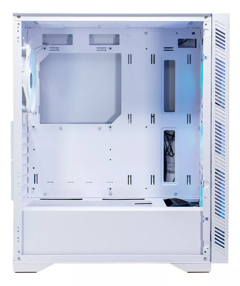 Gabinete para PC Ocelot Gaming. ATX, Mid-Tower Inclue 4 ventiladores ARGB, Maximo 8 ventiladores. Soporta GPU de 3400mm. Azul  y blanco. Modelo Blue Warthog