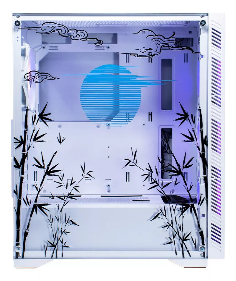 Gabinete para PC Ocelot Gaming. ATX, Mid-Tower Inclue 4 ventiladores ARGB, Maximo 8 ventiladores. Soporta GPU de 3400mm. Azul  y blanco. Modelo Blue Warthog