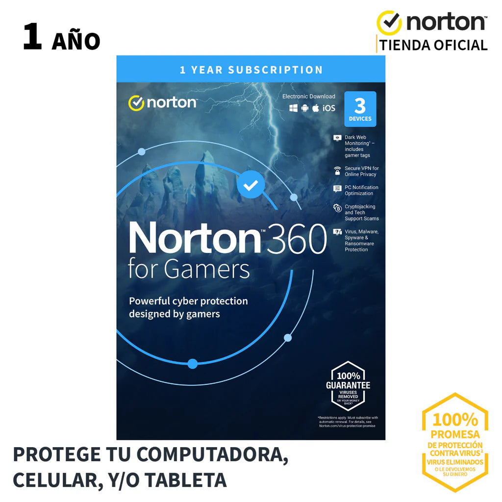 Norton 360 For Gamers, Total Security Para  3 Dispositivos - 1 Año