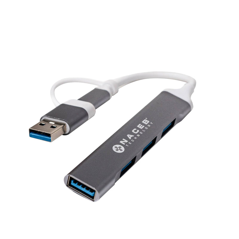 Hub Naceb  Usb-C/A A 4 Puertos 1*Usb 3.0, 3*Usb2.0 NA-0124