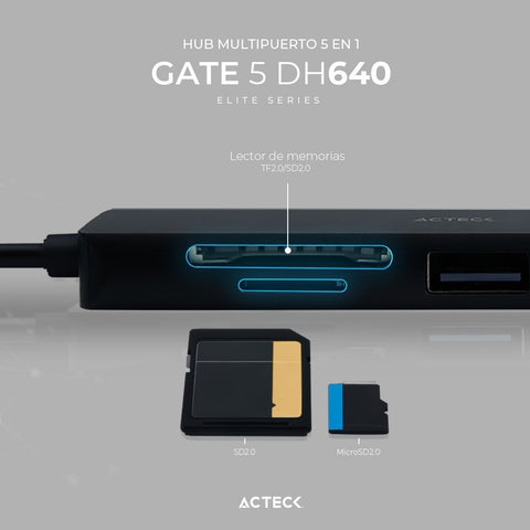 Hub Usb C 5 En 1 Gate 5 Dh640 4khdmi Negro Elite Series