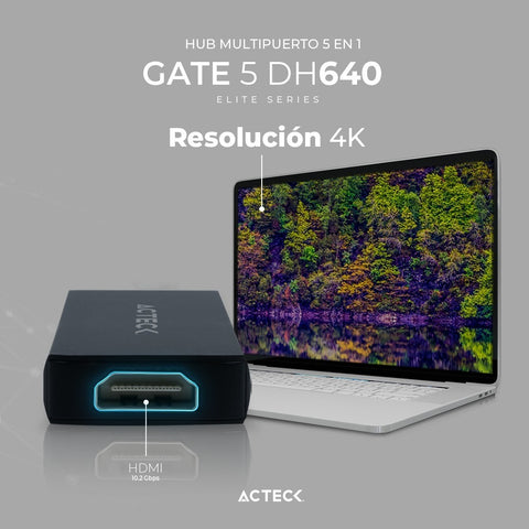 Hub Usb C 5 En 1 Gate 5 Dh640 4khdmi Negro Elite Series