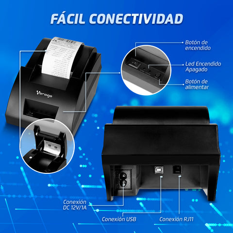 Impresora Termica Vorago Pos Tickets 58Mm, Usb, Rj11, 203 Dpi (Mnp-158)
