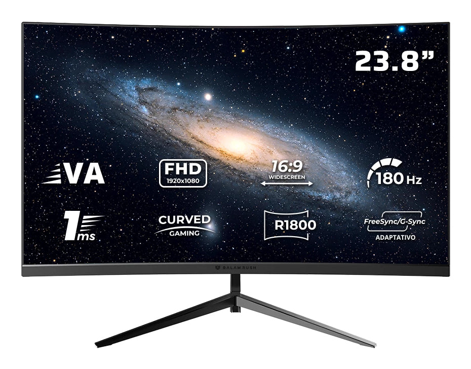 Monitor Gamer Curvo Balam Rush Andromeda Mag24Y Led 23.8"" 1920X1080 Fhd G Sync/Freesync 180Hz Hdmi/Displayport Negro