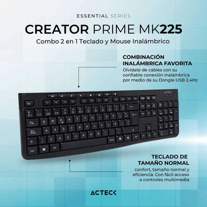 Kit Teclado y Mouse Acteck CREATOR PRIME MK455 Essential Series Teclado y Mouse Inalámbrico