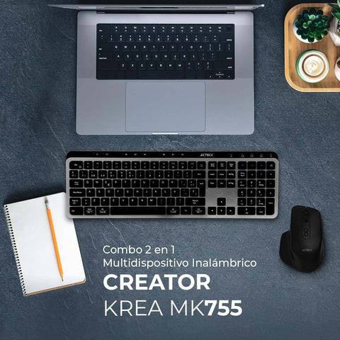 Kit Teclado y Mouse Inalámbrico Acteck Creator Krea MK755 - Rango 10m y Dongle 2.4GHz - Escritorio Libre de Cables Advanced Series - Nuevo