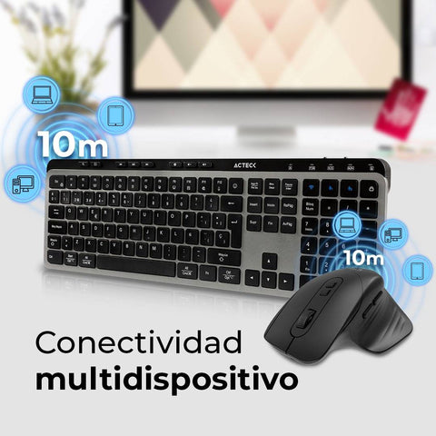 Kit Teclado y Mouse Inalámbrico Acteck Creator Krea MK755 - Rango 10m y Dongle 2.4GHz - Escritorio Libre de Cables Advanced Series - Nuevo