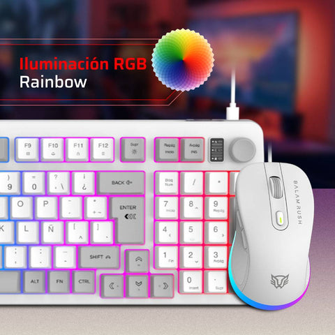 Kit Gamer Teclado y Mouse Balam Rush Squad Conquest KG515 - Iluminación RGB en Color Blanco - Estilo Único y Respuesta Rápida