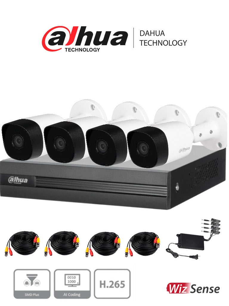 Kit de videovigilancia Dahua Technology DH-KIT/XVR1B04H-I/4-B2A51N-0280B-S2 - Interior y exterior, Alámbrico, 4, 2592 x 1944 Pixeles, 5 MP