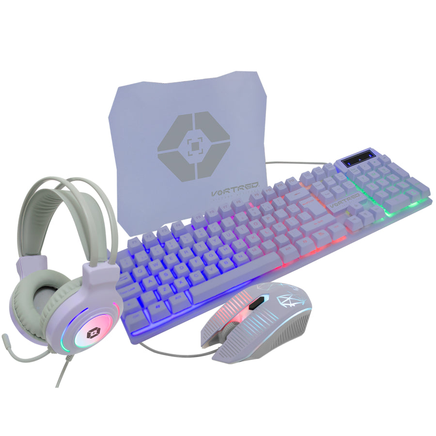 Kit Gamer 3 en 1 VORTRED Berry - Teclado, Mouse y Audífonos Sonido 7.1 - Equipamiento Completo para Jugar - Estilo Gamer