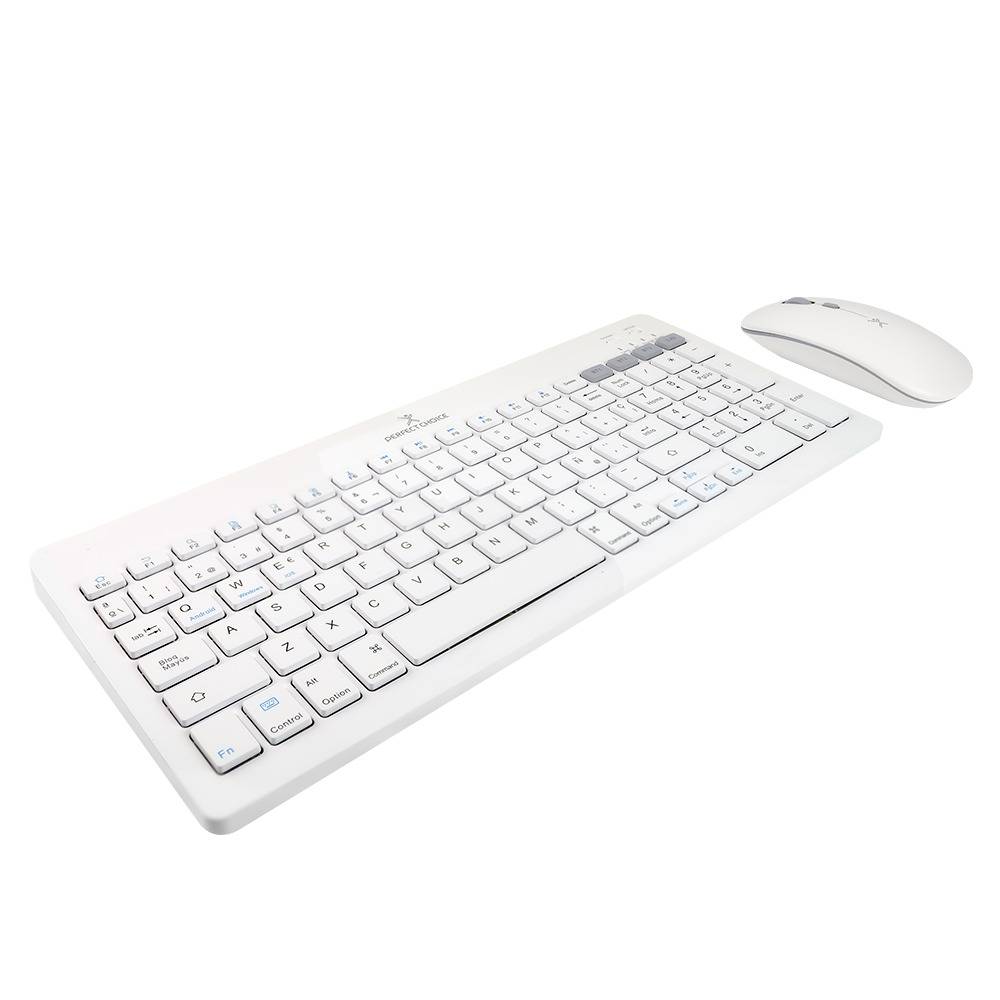 Kit Teclado y Mouse Recargable Inalámbrico Perfect Choice Zebrary Blanco - Conexión Dual Bluetooth y 2.4GHz - Escritura Fluida