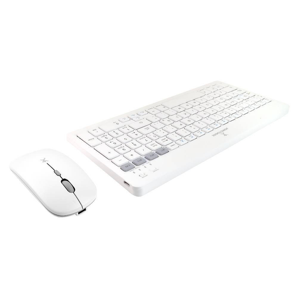 Kit Teclado y Mouse Recargable Inalámbrico Perfect Choice Zebrary Blanco - Conexión Dual Bluetooth y 2.4GHz - Escritura Fluida