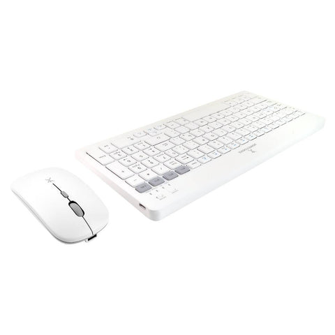 Kit Teclado y Mouse Recargable Inalámbrico Perfect Choice Zebrary Blanco - Conexión Dual Bluetooth y 2.4GHz - Escritura Fluida