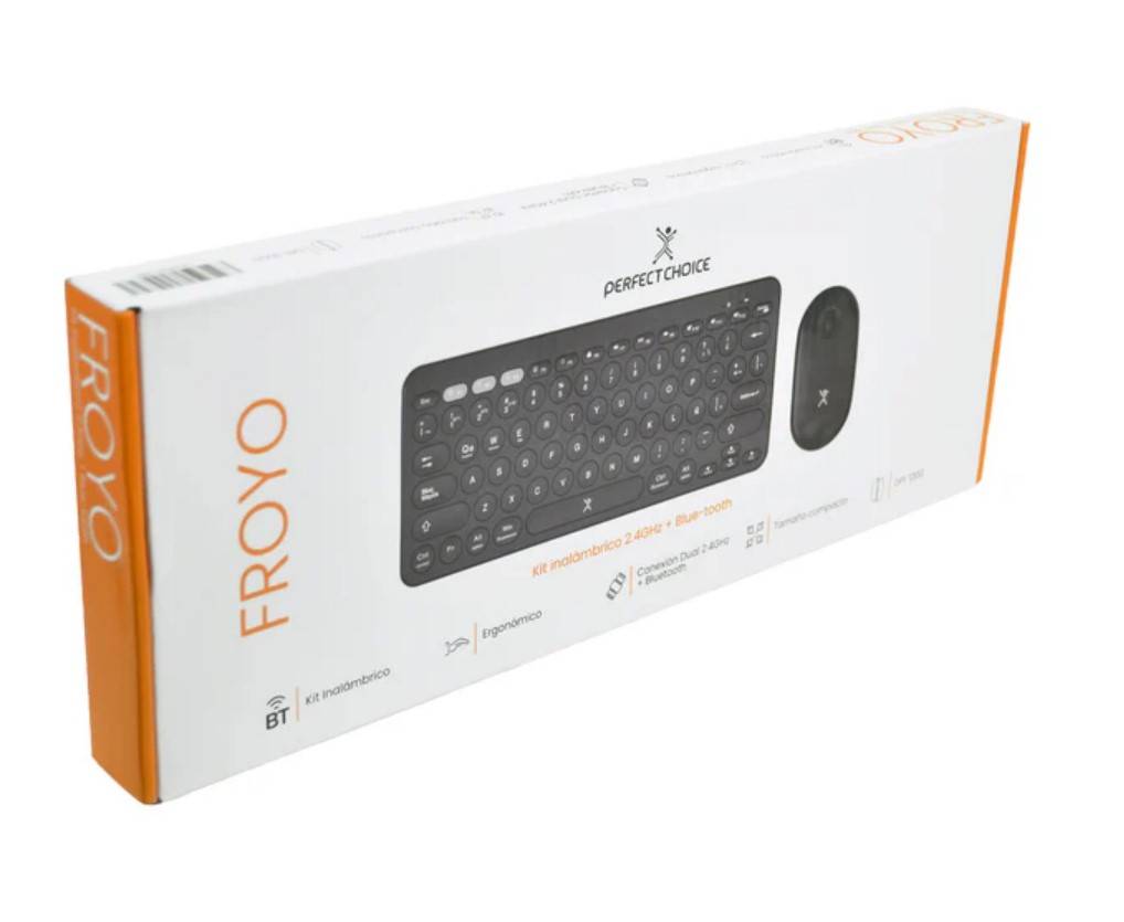 Kit de Teclado y Mouse Inalámbrico Perfect Choice Froyo Negro - Conexión Dual Bluetooth y 2.4GHz - Combo Productivo