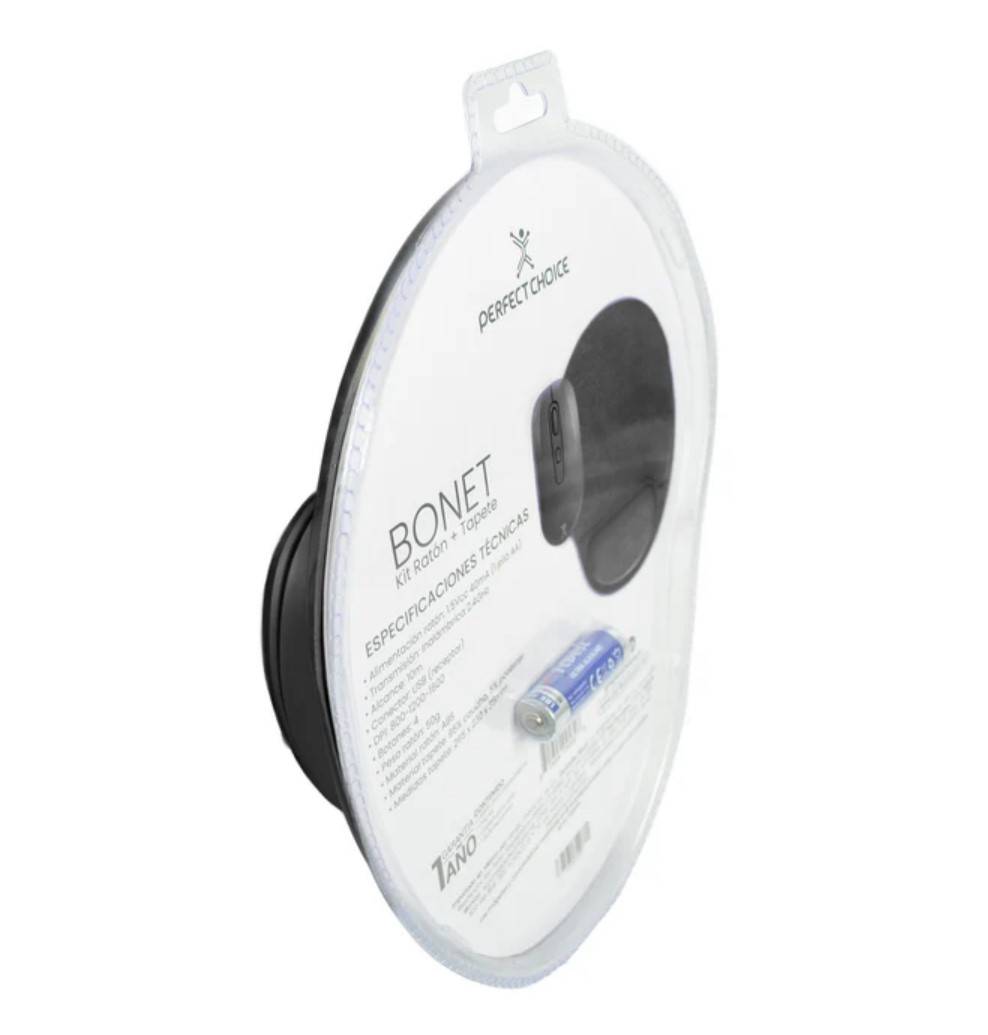 Kit de Mouse Inalámbrico Bluetooth y Tapete Perfect Choice Bonet Negro - Superficie de Alta Precisión - Desplazamiento Suave
