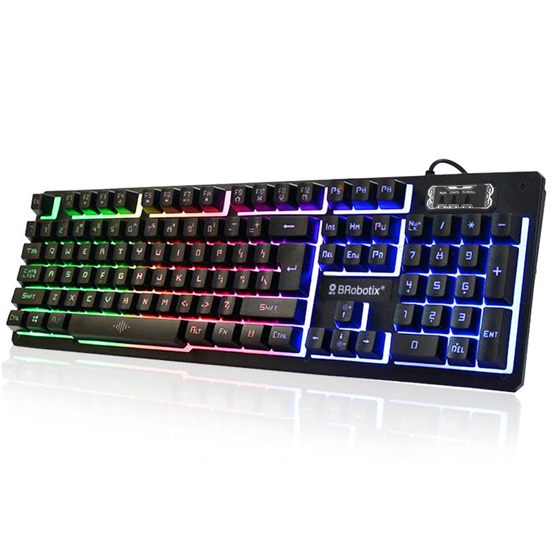 Teclado y Mouse USB RGB Negro BROBOTIX 458977 - Negro, DPI ajustables: 800 / 1600 / 2000 / 2400